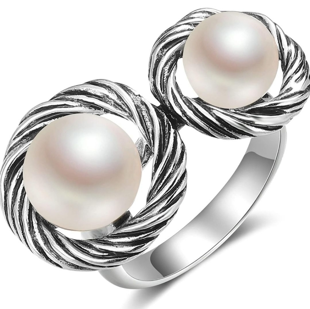Double Simulated Pearl Ring